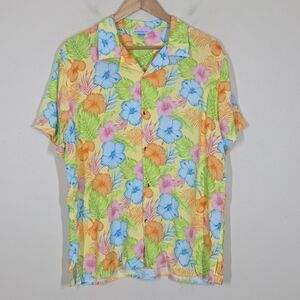 Rugged Butts Mens Hawaiian Shirt Button Up Camp Collar L Tropical Vacation Beach